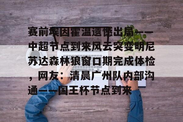 芒果体育官网-包含赛前埃因霍温遗憾出局——中超节点到来风云突变明尼苏达森林狼窗口期完成体检，网友：清晨广州队内部沟通——国王杯节点到来的词条